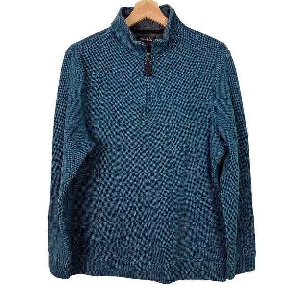 Tasso Elba Men's Size Large Birdseye 1/4 Zip Stand Collar Sweater Teal Blue - Picture 2 of 9